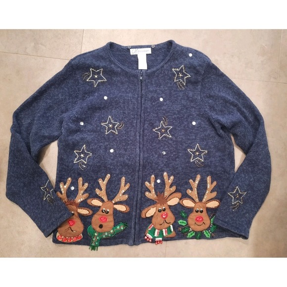 Dress Barn Sweaters - Christmas Cardigan Zip Up Women Size Large